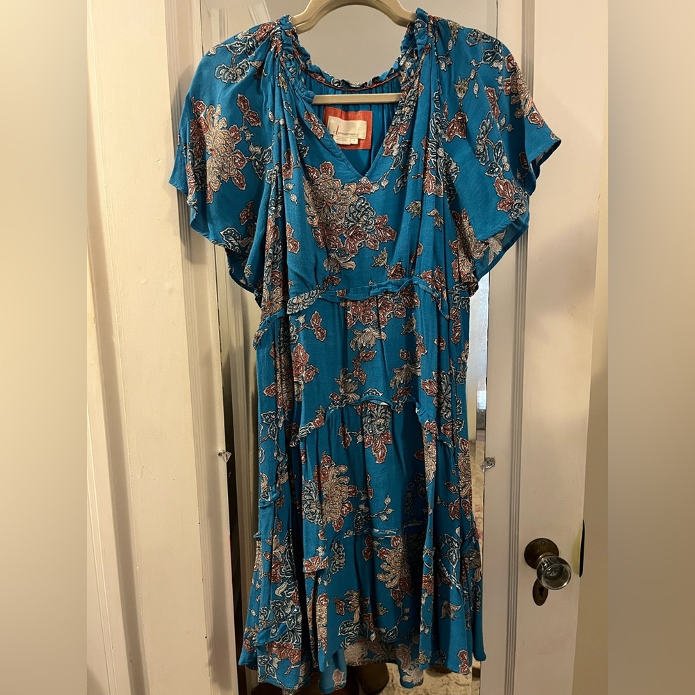 Anthropologie Teal Floral Mini Dress